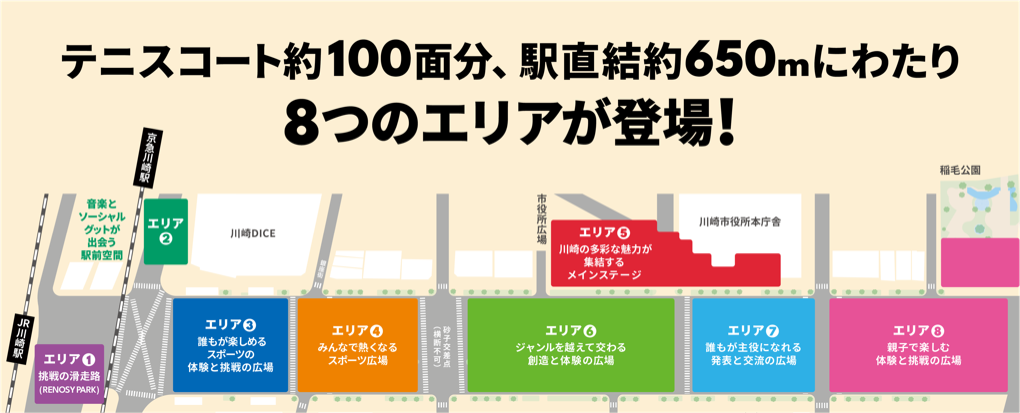 開催エリアマップ：駅直結約650mにわたり8つのエリアが登場